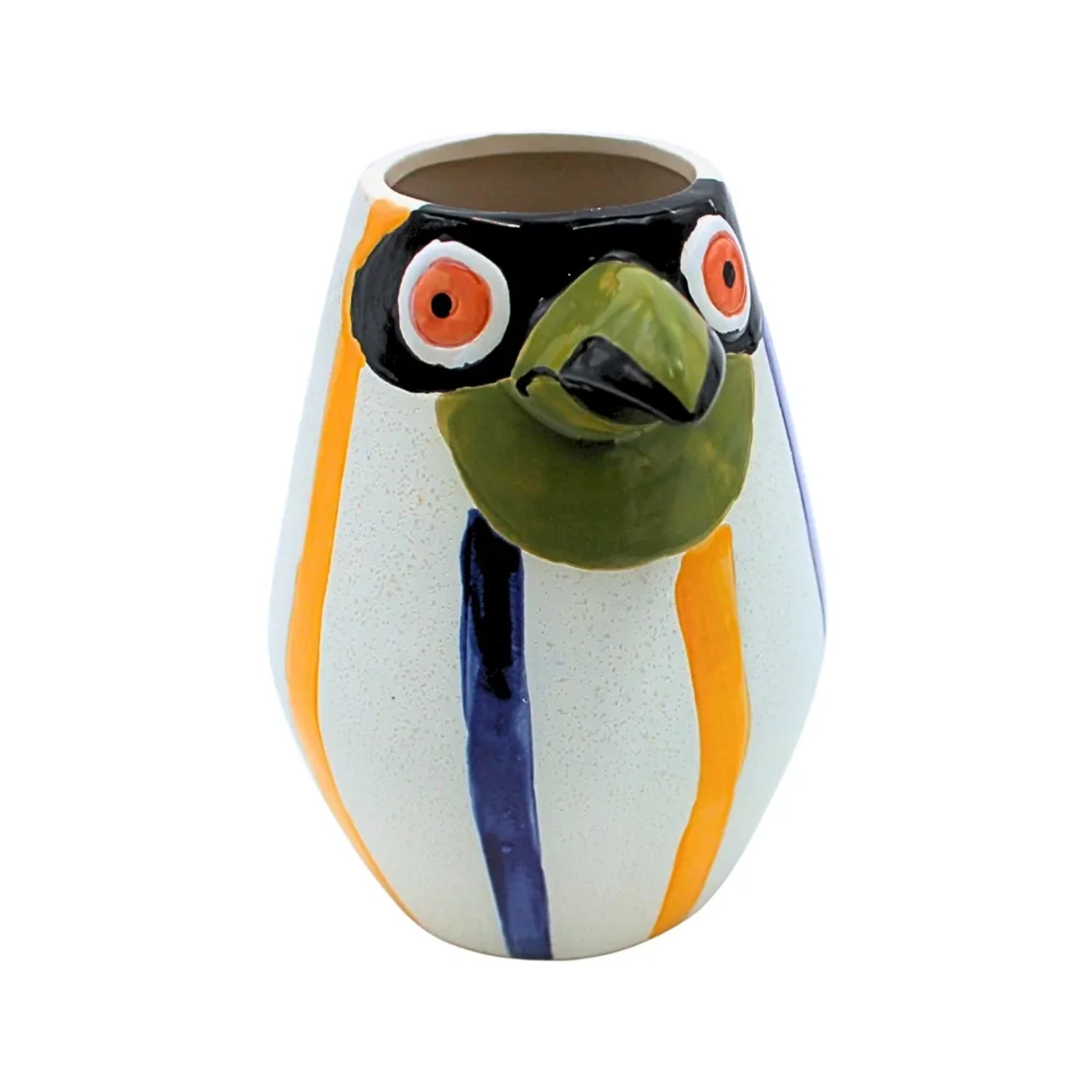 Dekohelden24 XL Dekovase Vasenkopf Papageivase Blumenvase Vase mit Papagei Dekor aus Keramik in Bunt L/B/H 15 x 12 x 16 cm