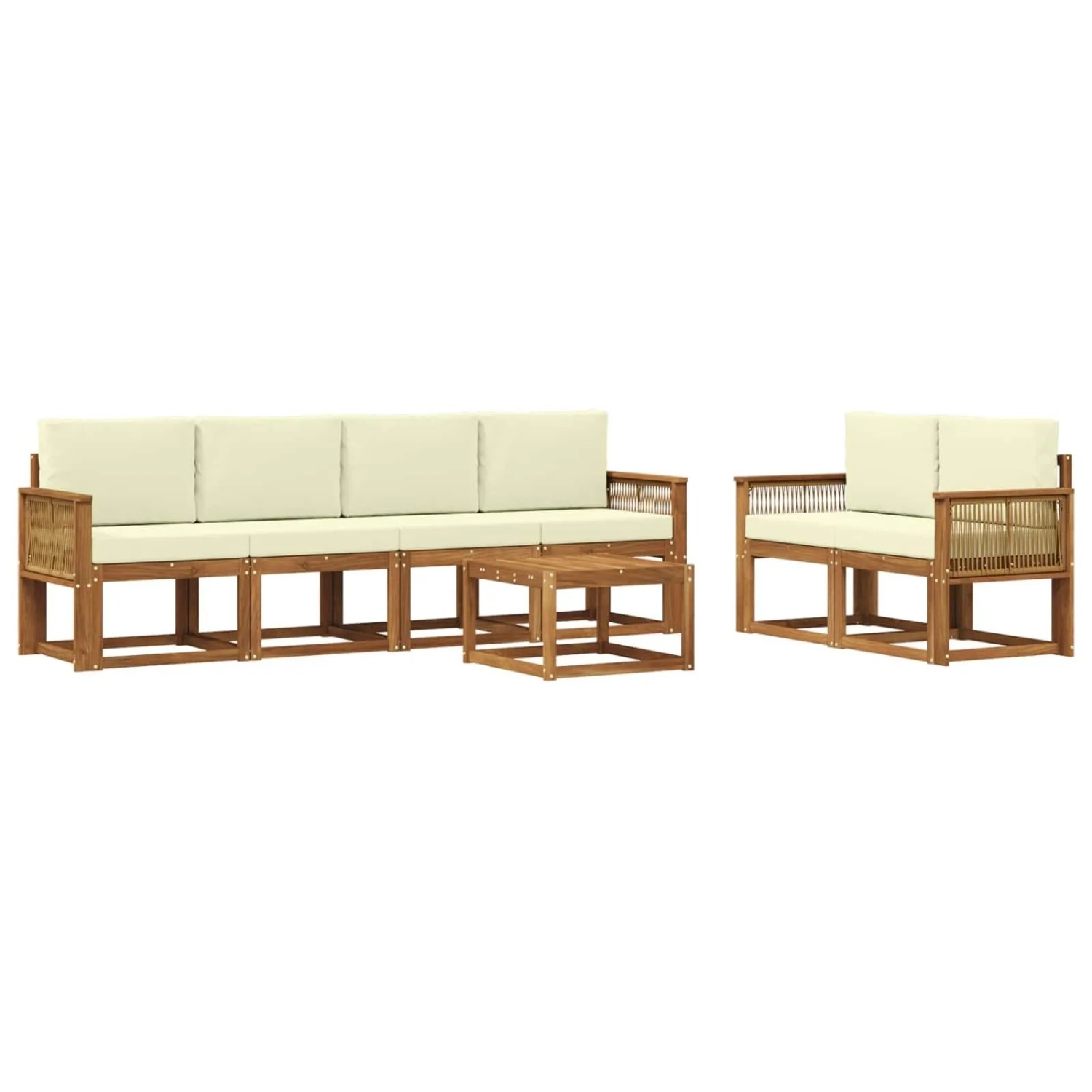 vidaXL Outdoor-Sofagarnitur mit Kissen 7 Stk Natur und Creme Polyester 3385016