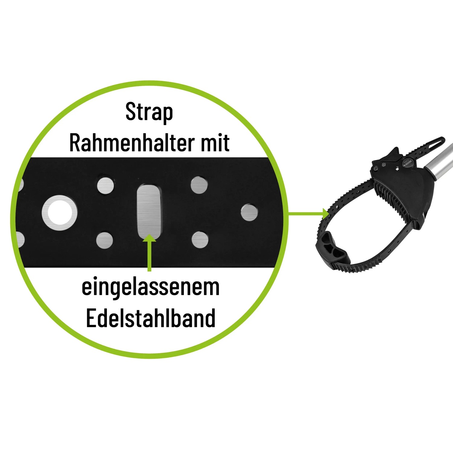 Eufab Strap-Rahmenhalter, 32 cm lang, mit Edelstahlband für sichere Fahrradbefestigung am Heckträger.