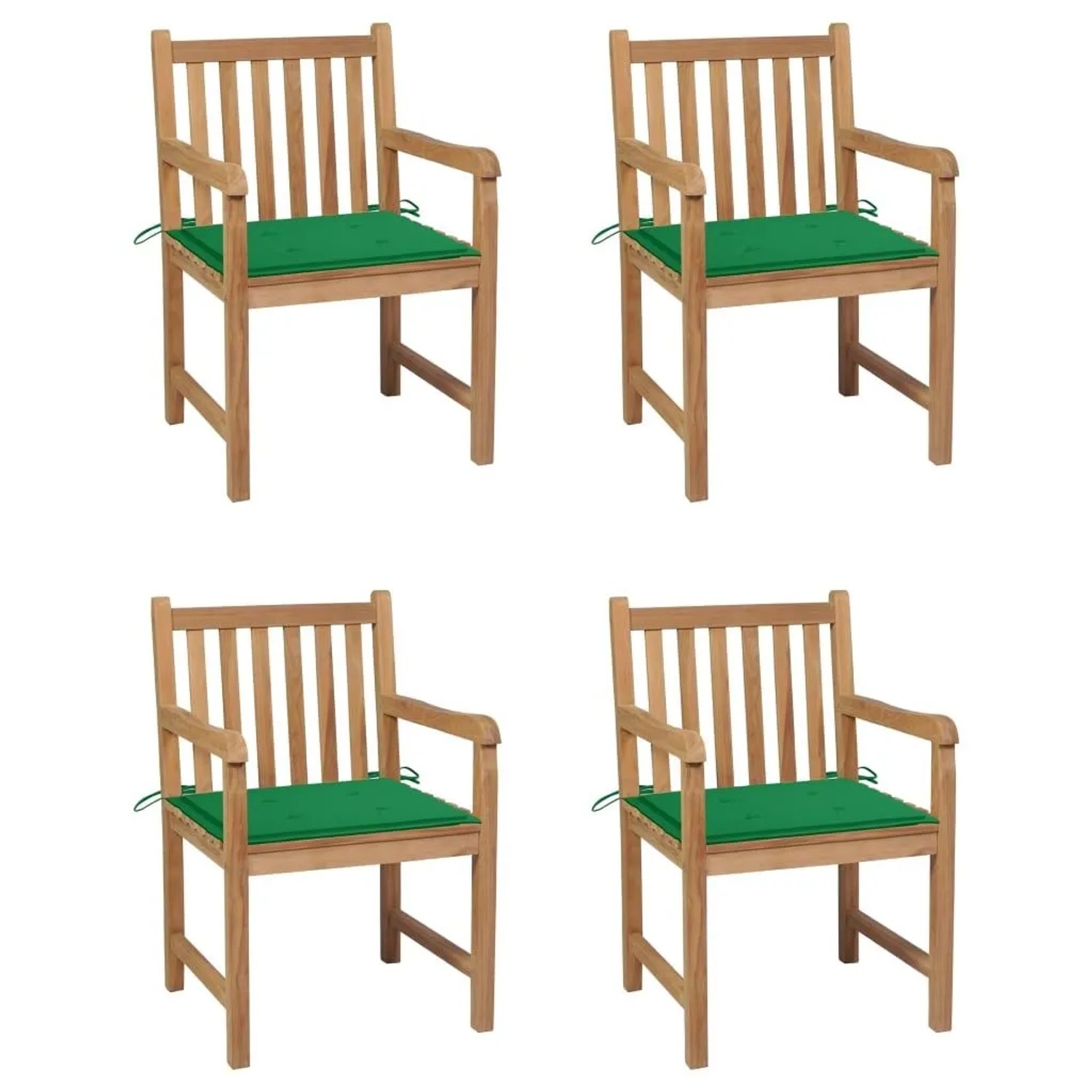 vidaXL Gartenstühle 4 Stk mit Grünen Kissen Massivholz Teak 3073009
