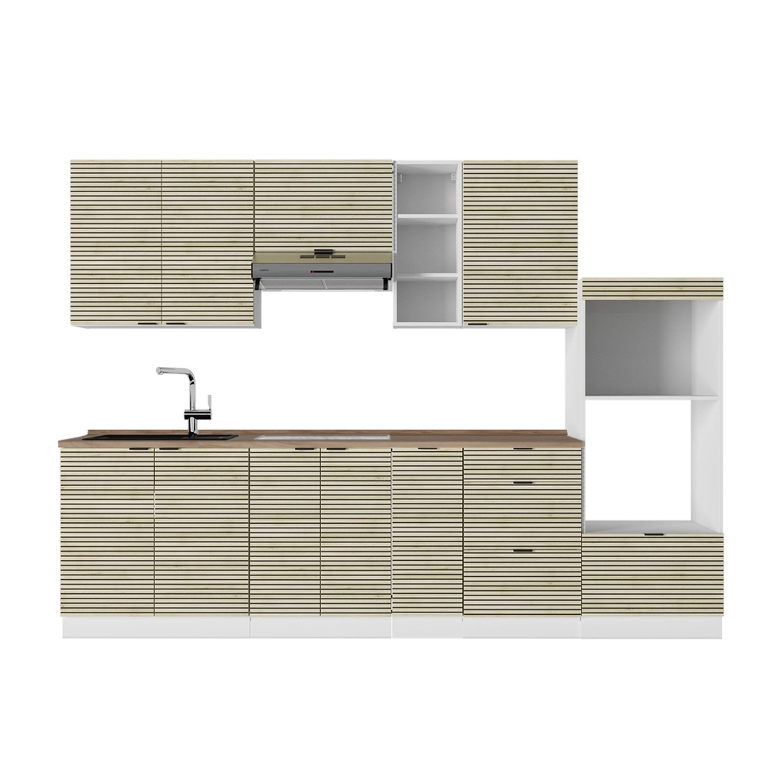 Vicco Fame-Line Küchenzeile Eiche Paneel/Weiß 280 cm AP Eiche günstig online kaufen