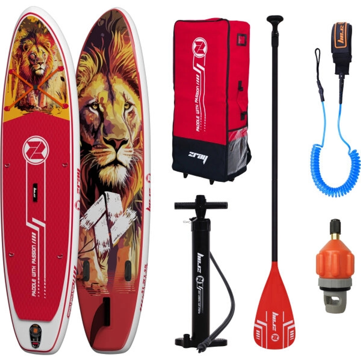 ZRAY Aufblasbares Stand Up Paddle Board ArtLeo Komplettset Löwenmotiv 365 x 81 x 15 cm inkl. Zubehör