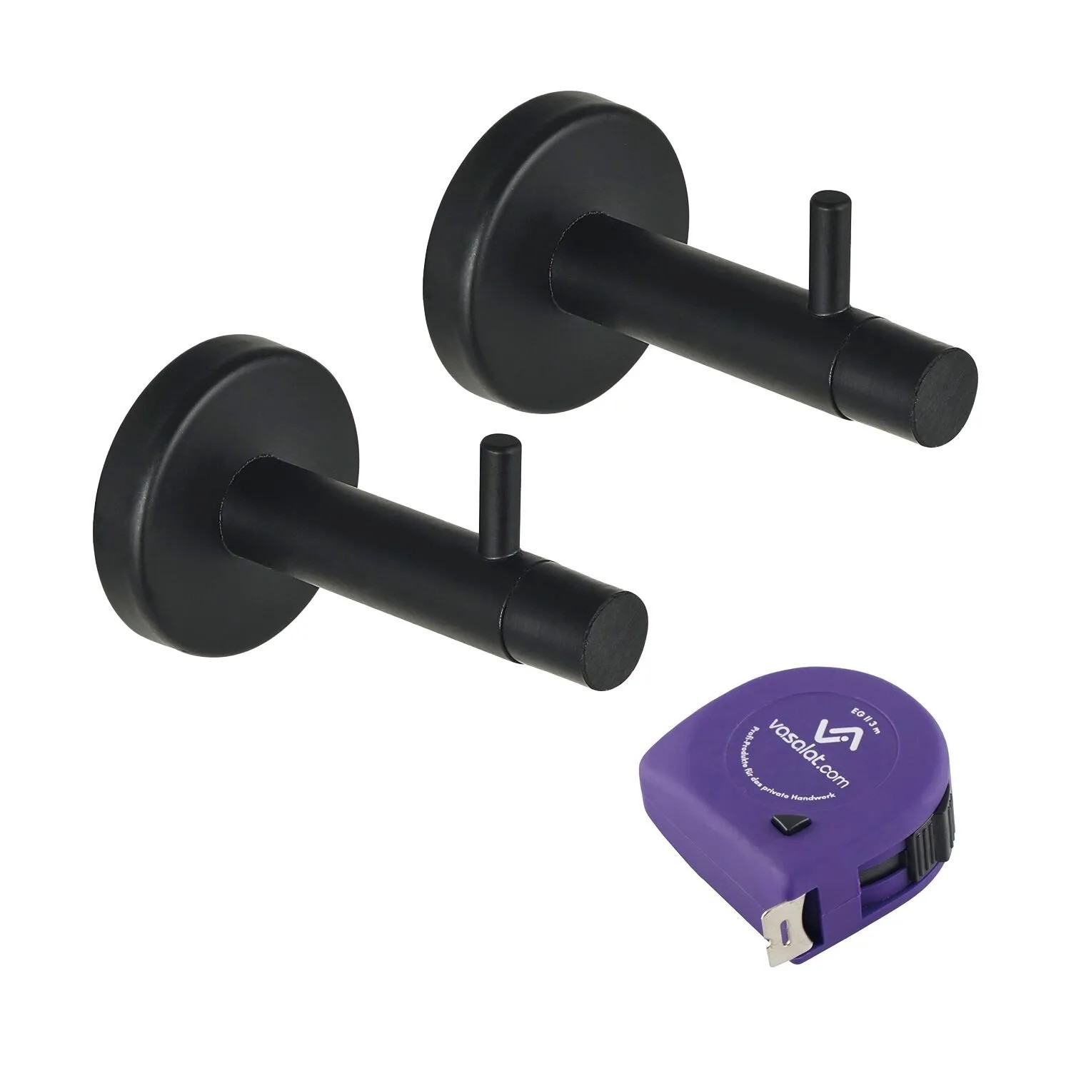 vasalat Set Türstopper Wand mit Dämpfer & Haken Ø 14 mm L 82 mm Stahl Schwarz