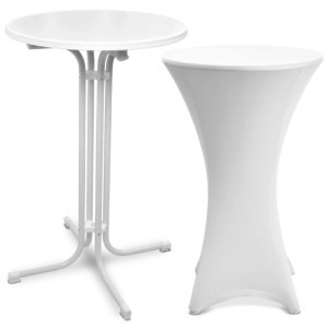Beautissu Bellini Stehtisch ø 80cm Weiß mit Stella Stehtischhusse ø 80cm Weiß