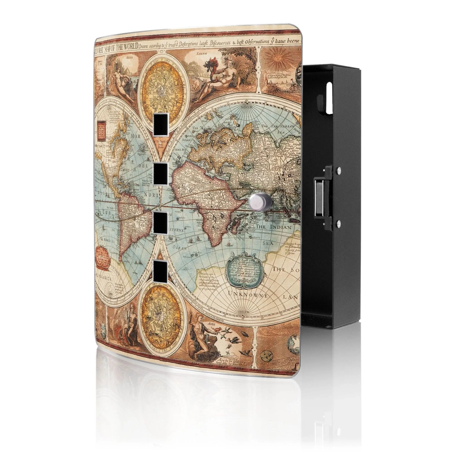 Banjado Design Schlüsselkasten Aus Edelstahl Für 10 Schlüssel 24x21,5x7cm Mit Magnetverschluss Motiv Historische Weltkarte