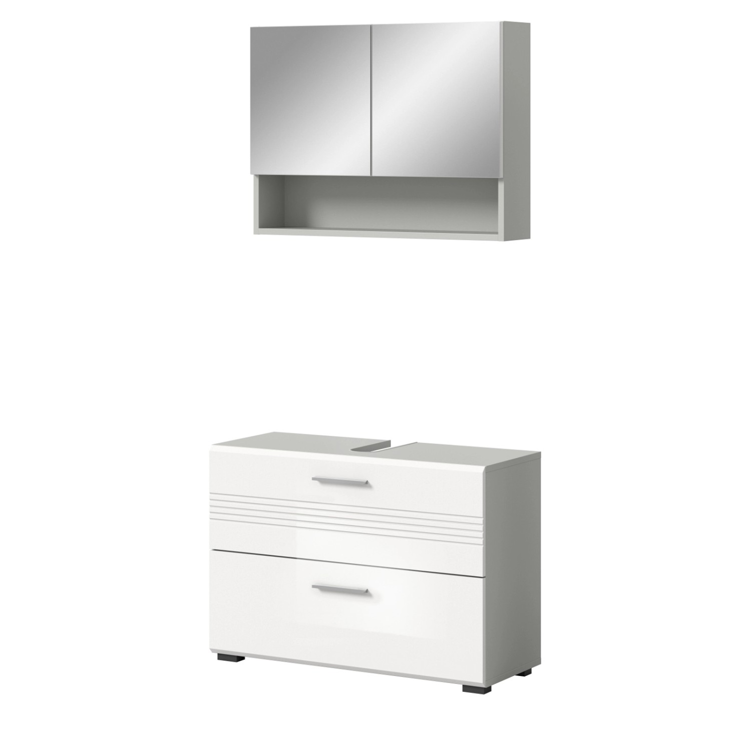 Inn.Furn Badmöbel-Set 2-teilig Weiß Hochglanz Grau 80 cm mit Soft-Close Car günstig online kaufen