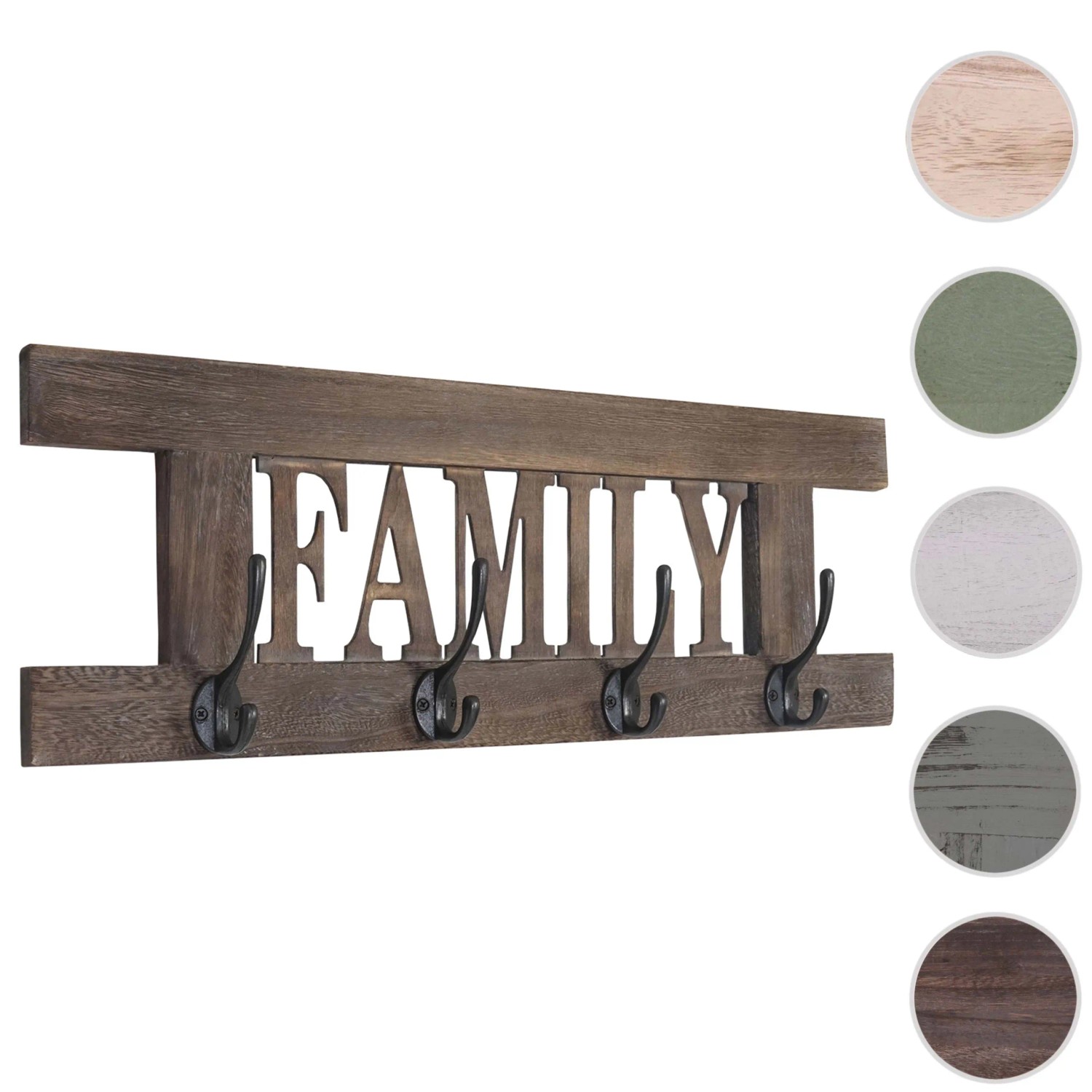 Wandgarderobe C60 Family im Shabby-Look Braun mit 4 Haken.