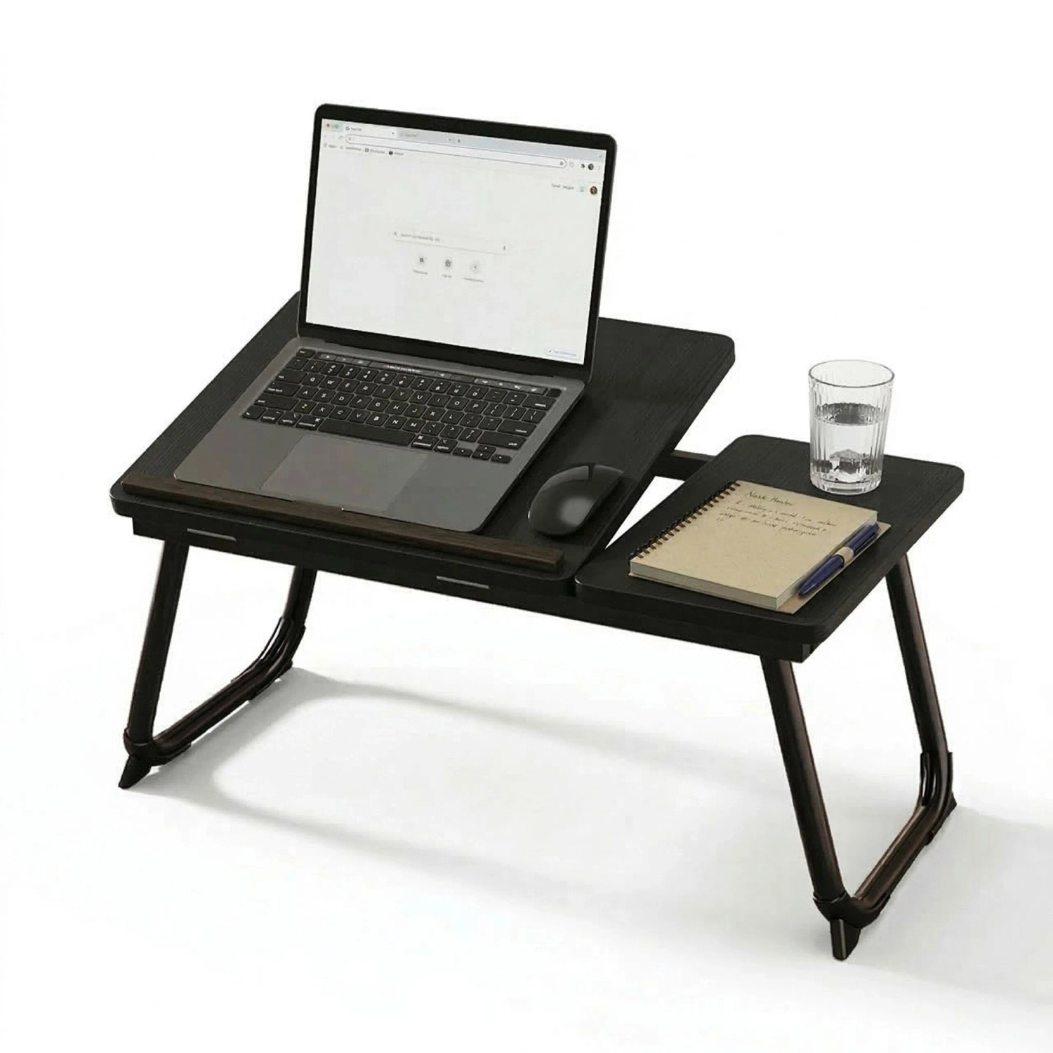 Relaxdays Laptoptisch Stahl MDF Schwarz Höhenverstellbar Klappbar 56 cm x 33 cm x 23,5 cm