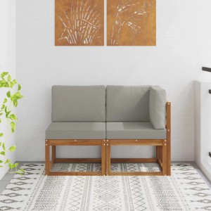 vidaXL Outdoor Mittel- und Ecksofa 2 Stück Natur und Hellgrau 900470