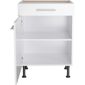 Optifit Unterschrank Bengt932, 60 cm, weiß, mit Schublade, offener Tür und Einlegeboden.
