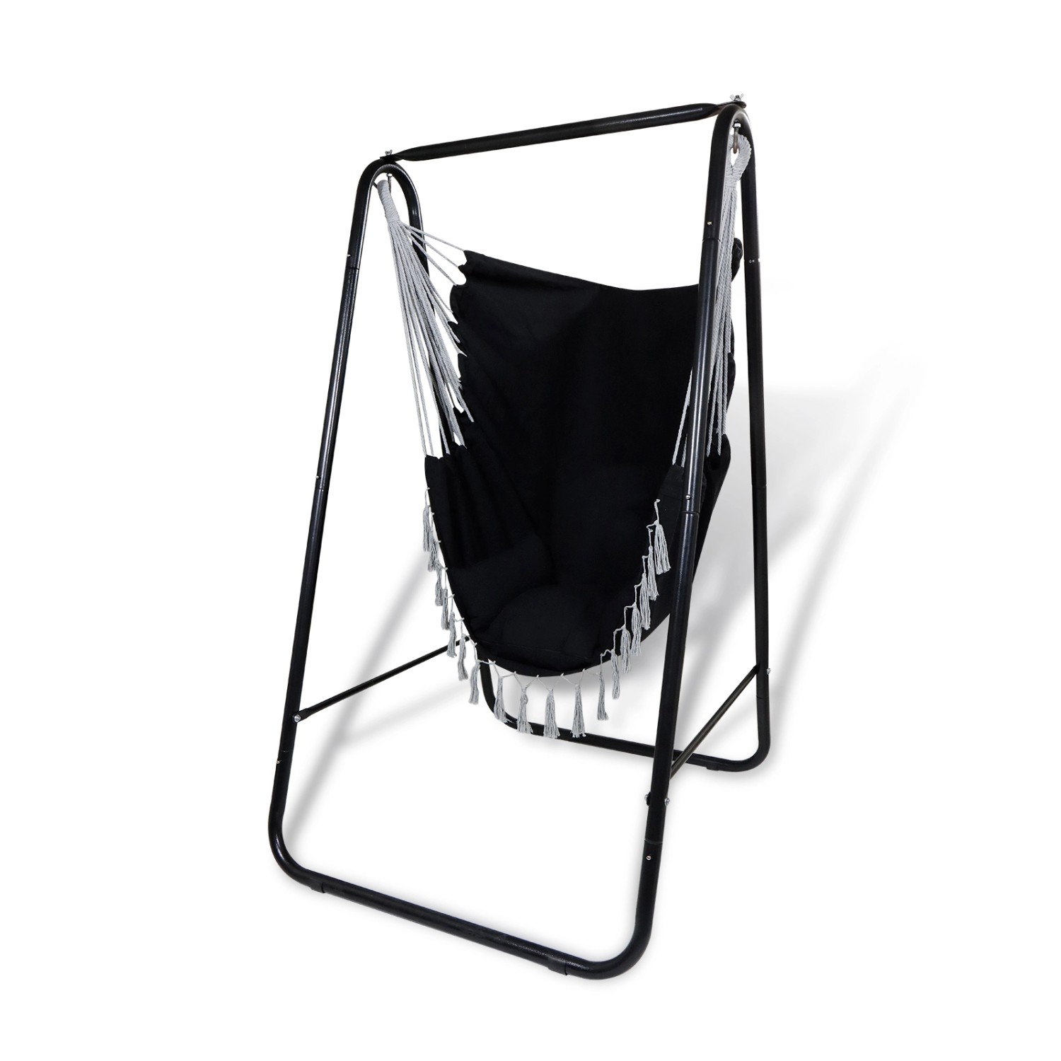 CCLIFE Hängesessel mit Gestell Kissen Hängeschaukel Hängestuhl Bis 100kg Indoor Outdoor Garten Schwarz