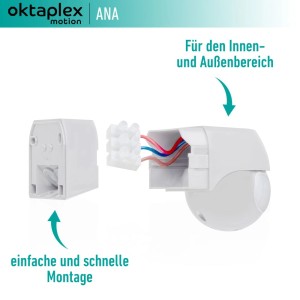 Oktaplex Ana Bewegungsmelder, weiße Ausführung, für Innen- und Außenbereich, einfache Montage.