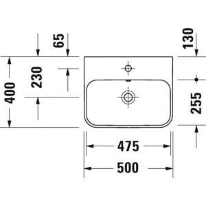 Technische Zeichnung: Duravit Aufsatzwaschbecken Happy D.2 Plus, 50 cm, mit Maßen.