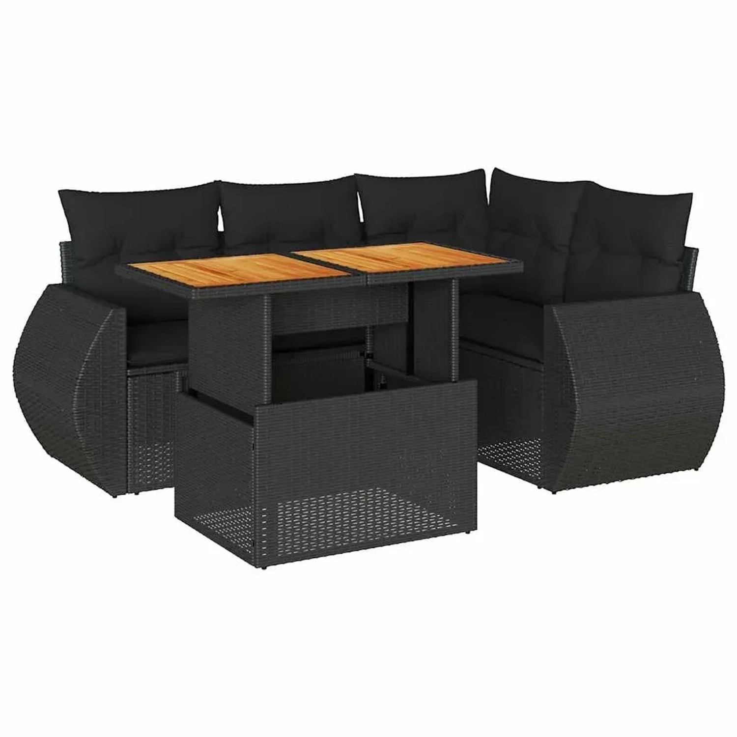 vidaXL 5-Tlg Garten-Sofagarnitur mit Kissen Schwarz Poly Rattan 3327254 günstig online kaufen