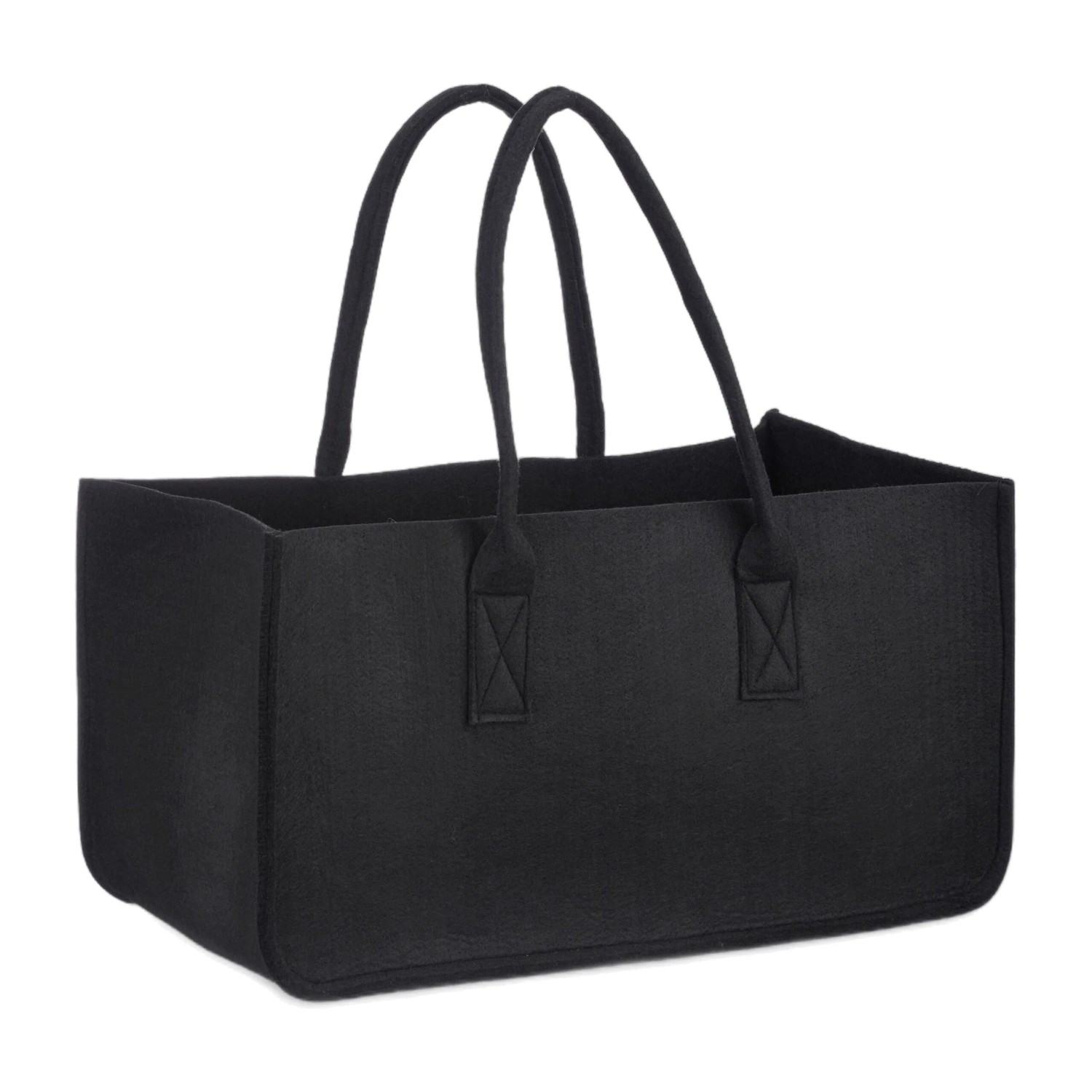 Relaxdays Kaminholztasche Filz Schwarz mit Henkeln 25 cm x 25 cm x 50 cm