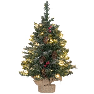 HOMCOM künstlicher Weihnachtsbaum, 60 cm, mit Lichtern, Tannenzapfen und Jute-Fuß