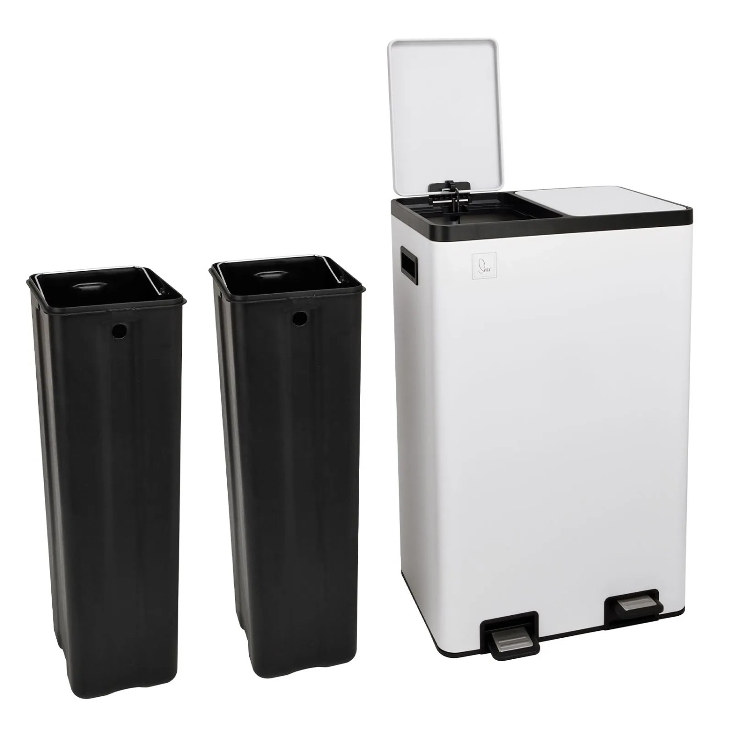 SVITA TMH2X30 Mülleimer 60L Mülltrennsystem 2 Fächer 2x30L Softclose Stahl Weiß