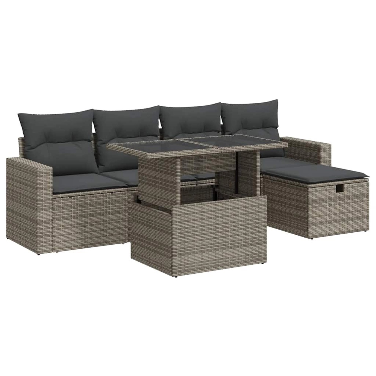 vidaXL 6-Tlg Garten-Sofagarnitur mit Kissen Grau Poly Rattan 3327810 günstig online kaufen