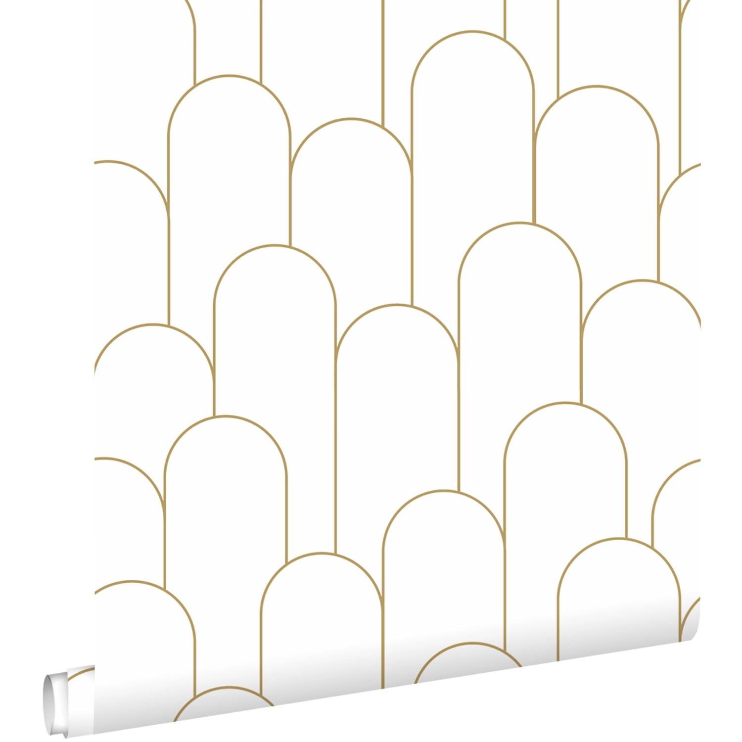 ESTAhome Tapete Art Decó Muster Weiß und Gold 53 cm x 10.05 m günstig online kaufen