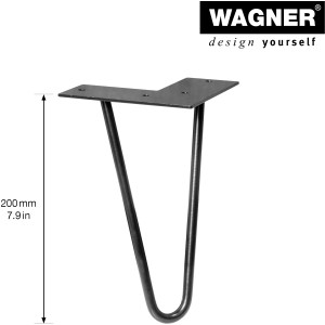Schwarzes Wagner Hairpin Möbelbein, 200 mm hoch, aus pulverbeschichtetem Stahl.