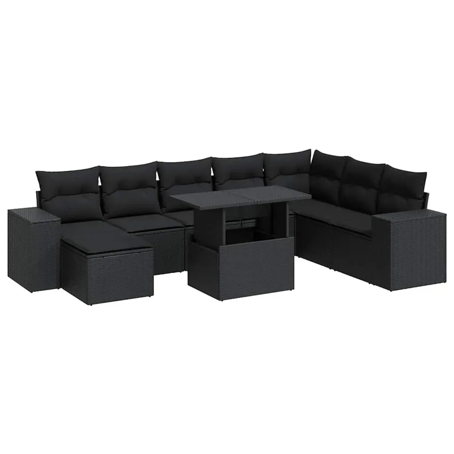 vidaXL 9-Tlg Garten-Sofagarnitur mit Kissen Schwarz Poly Rattan 3326846 günstig online kaufen