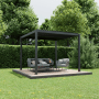 Ximax Pergola Shade, 300x300 cm, dunkelgrau, mit Lamellendach und Sitzgruppe im Garten.