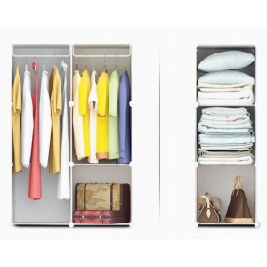 Rebiko Modularer Kleiderschrank Geometric Weiß Garderobe Regal Regalböden Kleiderstange XXL