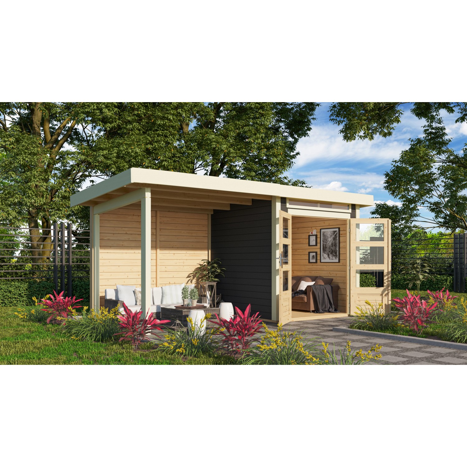Karibu Holz-Gartenhaus/Gerätehaus Kumla 1 Terragrau Pultdach Lackiert 200 cm x 200 cm