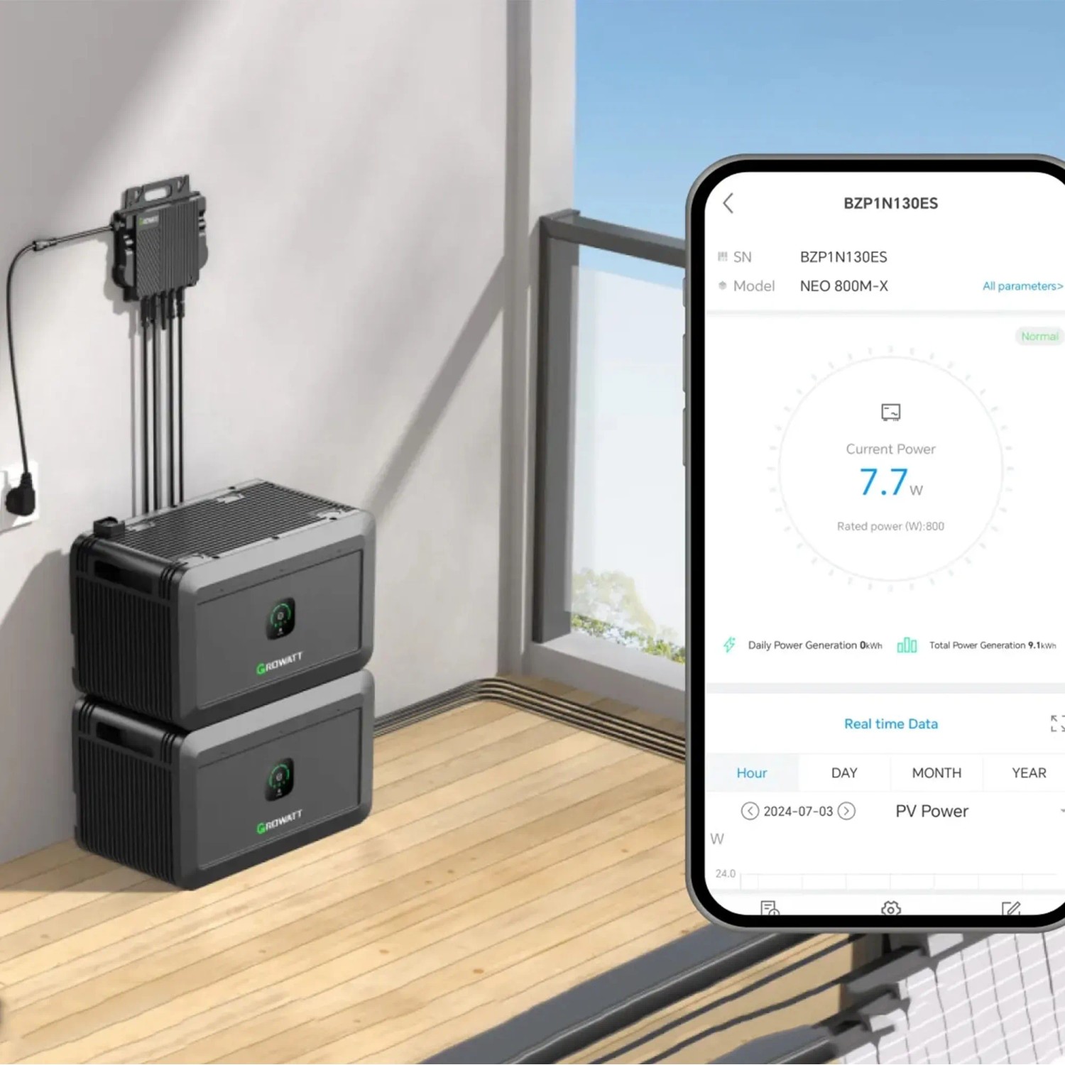 Growatt NEO 800M-X Starter-Set für Balkonkraftwerke mit App-Steuerung per Smartphone.