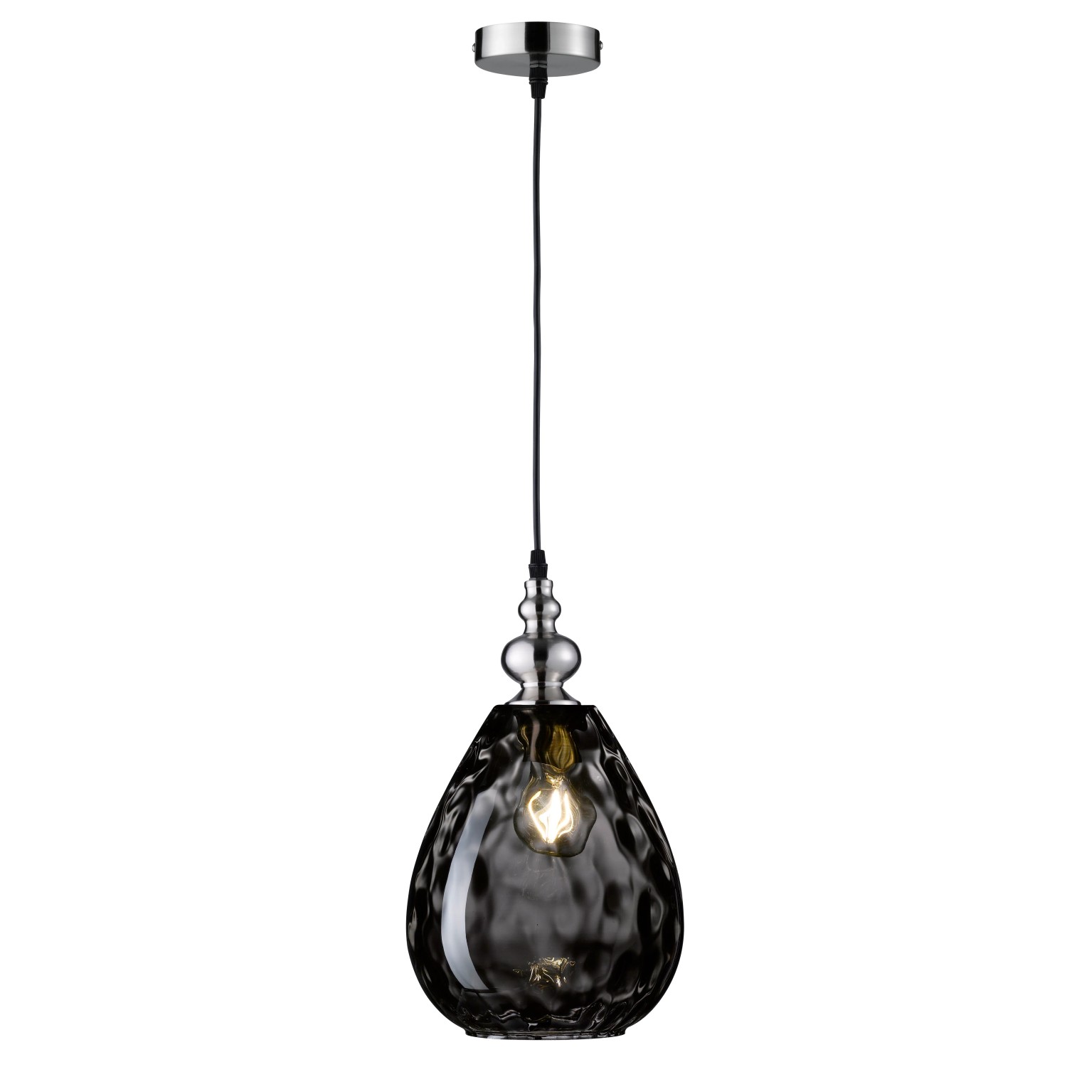 Fischer & Honsel Pendelleuchte Uller mit Rauchglas, Nickel-Optik, Durchmesser 20 cm.