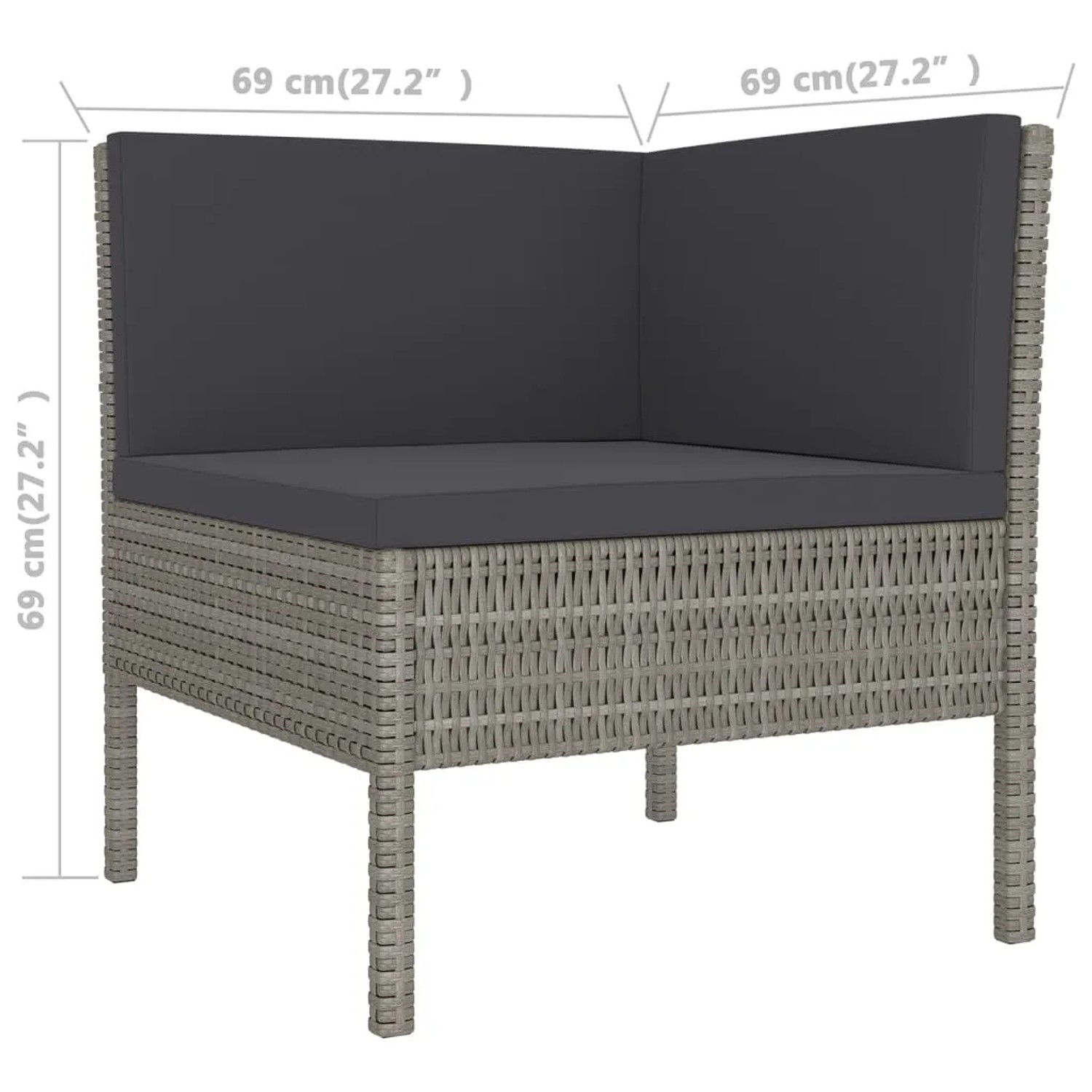 vidaXL Gartenmöbel Eckteil, grauem Polyrattan mit anthrazitfarbenen Auflagen.