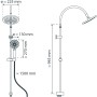 Technische Zeichnung: Schütte Matao Rain Überkopfbrause-Set, Chrom/Schwarz, Maße der Brause und des Sets.