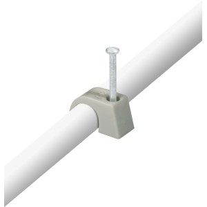 Graue Expressschelle (7-11mm) mit Nagel zur Kabelbefestigung.