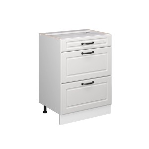 Vicco Küchenunterschrank R-Line, weiß im Landhausstil, 60 cm breit, mit drei Schubladen.