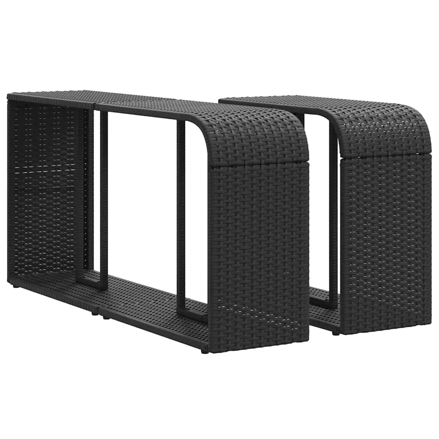 Zwei schwarze Rattan Regale als Teil der vidaXL Garten-Sofagarnitur. Ideal zur Aufbewahrung im Garten.