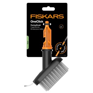 Fiskars Fugenbürste OneClick, orange-schwarz, für Kombisysteme zur Reinigung von Pflasterfugen.