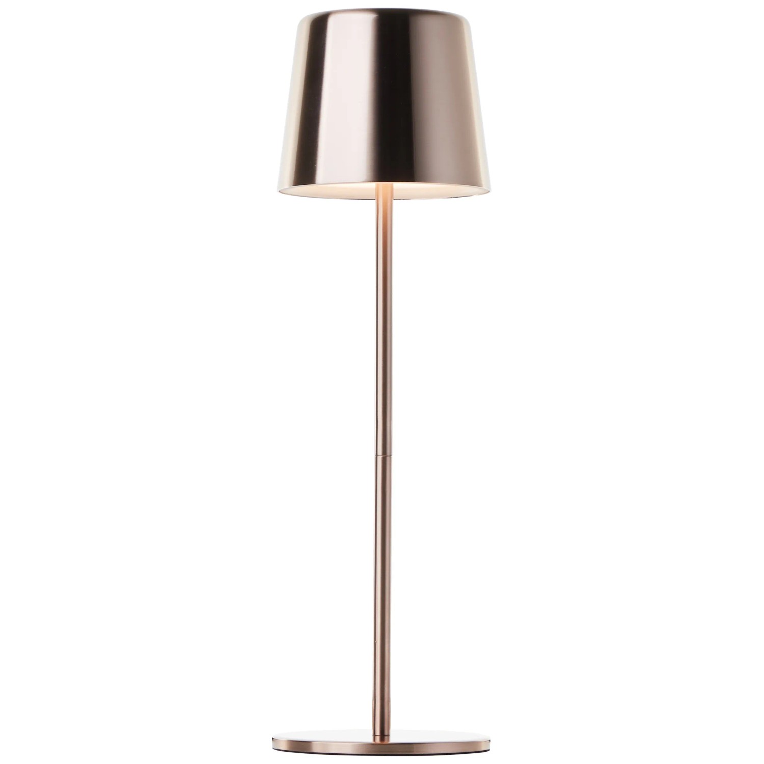 Elegante Brilliant Akku-Tischleuchte Xaana in hellem Kupfer. LED-Tischlampe für Innen & Außen, dimmbar.