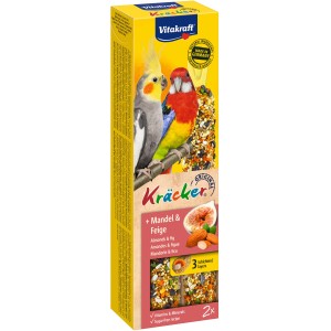Vitakraft Kräcker für Papageien mit Mandel und Feige, 2 Stück. Körnermischung auf Holz gebacken.