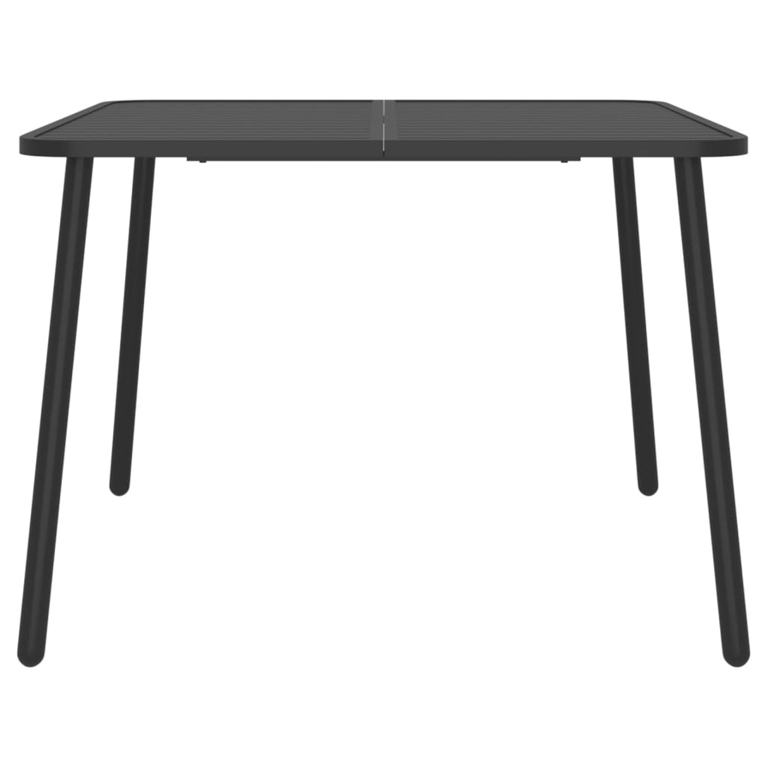 Quadratischer, anthrazitfarbener Gartentisch aus Stahl, Teil der 7-tlg. vidaXL Garten-Essgruppe.