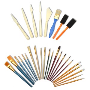 Artina Foggia Pinselset, 30-teilig: Malpinsel, Borstenpinsel, Malmesser und Schwammpinsel für Künstlerfarben.