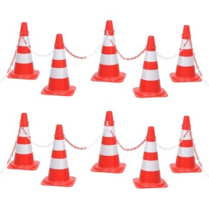 DELUKE Leitkegel OLLI 10er Set, rot/weiß, 50cm, mit Kette, reflektierend. Verkehrskegel für Absperrungen.