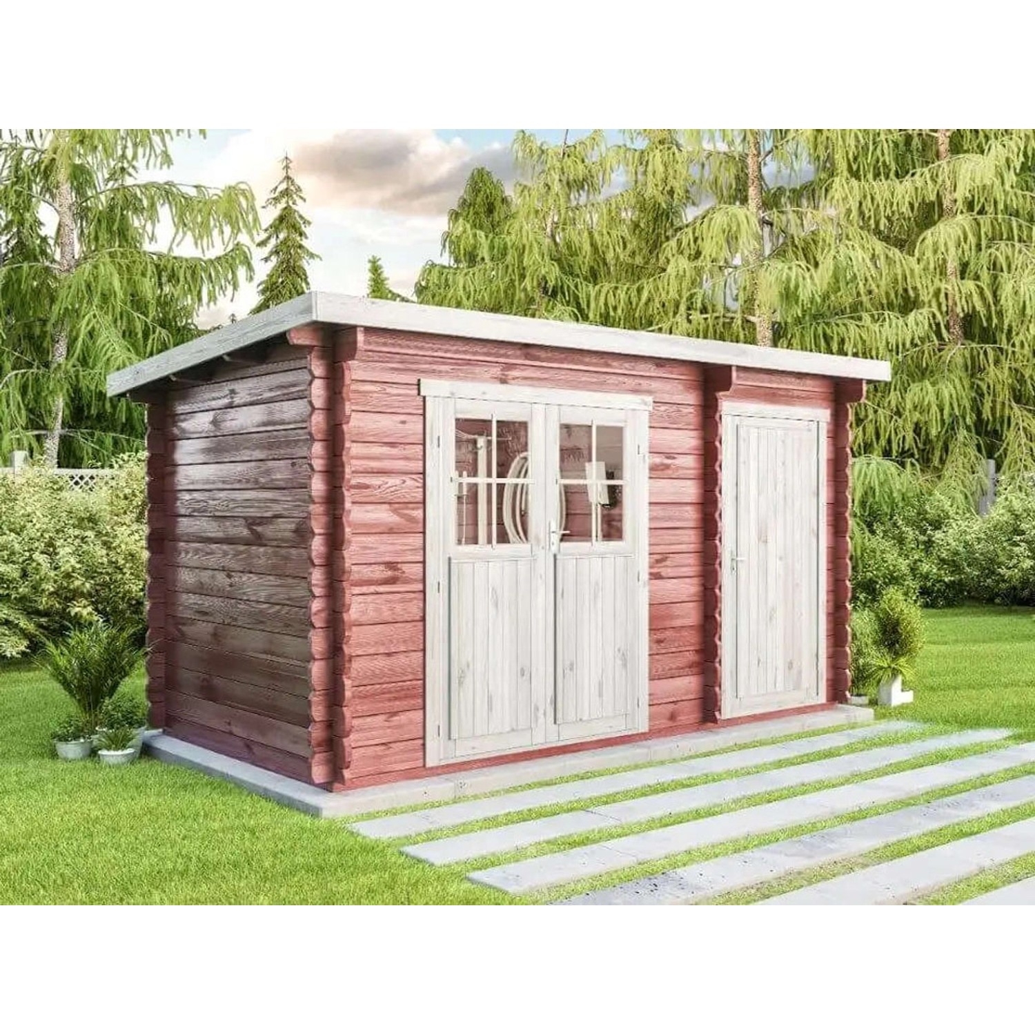 Alpholz Gartenhaus Korfu Pultdach Unbehandelt 496 cm x 224 cm günstig online kaufen