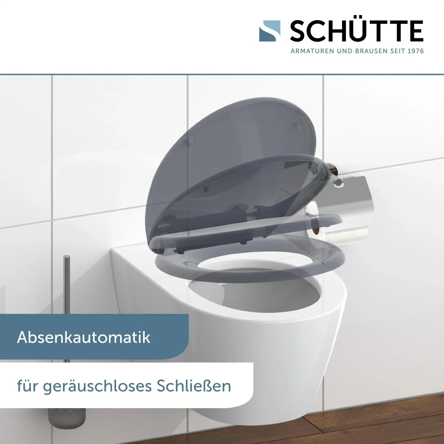 Schütte WC-Sitz Anthrazit Duroplast mit Absenkautomatik auf einem WC-Becken.