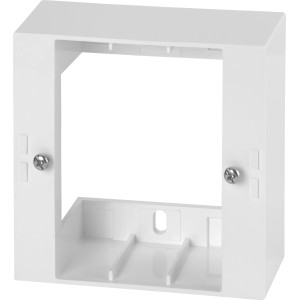 Weißer Aufputzkasten, 80x80 mm, für Schalterprogramme und Steckdosen.