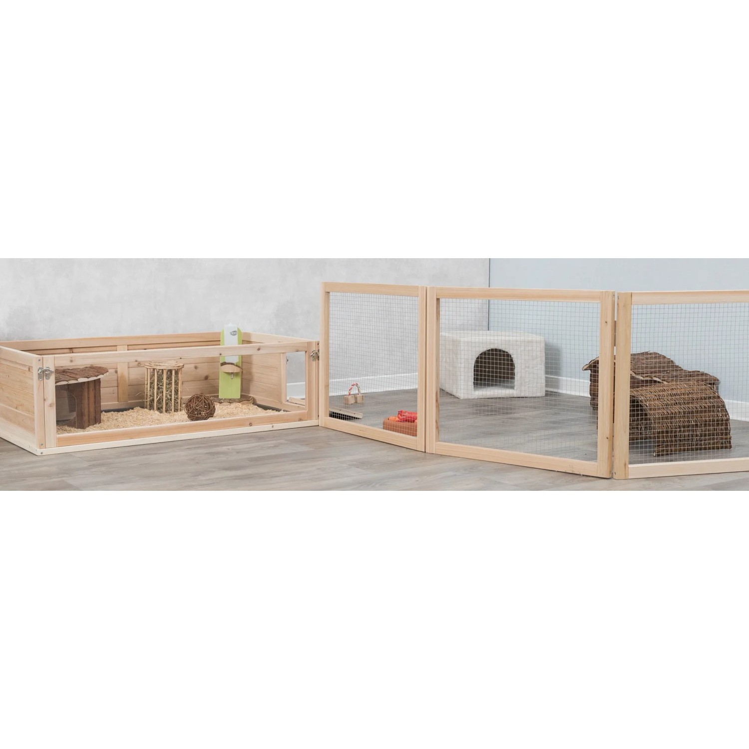 Trixie Kleintierstall Indoor mit Freilaufgehege für Meerschweinchen, Holz und Acrylglas.