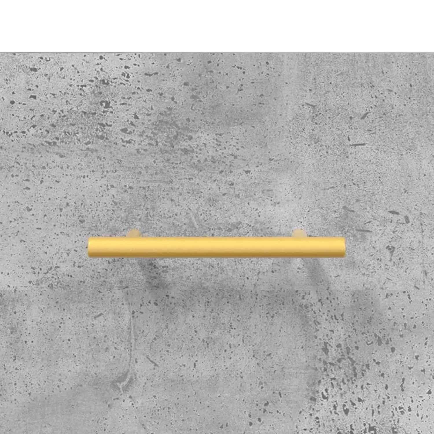 Detailansicht: Betongrauer Nachttisch mit goldfarbenem Griff. Modernes Design für Schlafzimmer.