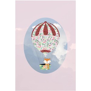 Wandbild: Fuchs im floralen Heißluftballon, 50x70 cm. Dekoratives Bild für Kinderzimmer.