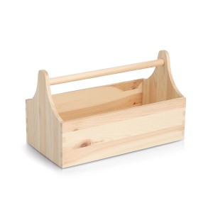 Dekorative Aufbewahrungsbox aus Kiefernholz mit Tragegriff, naturfarben, 20,5x18x34cm.
