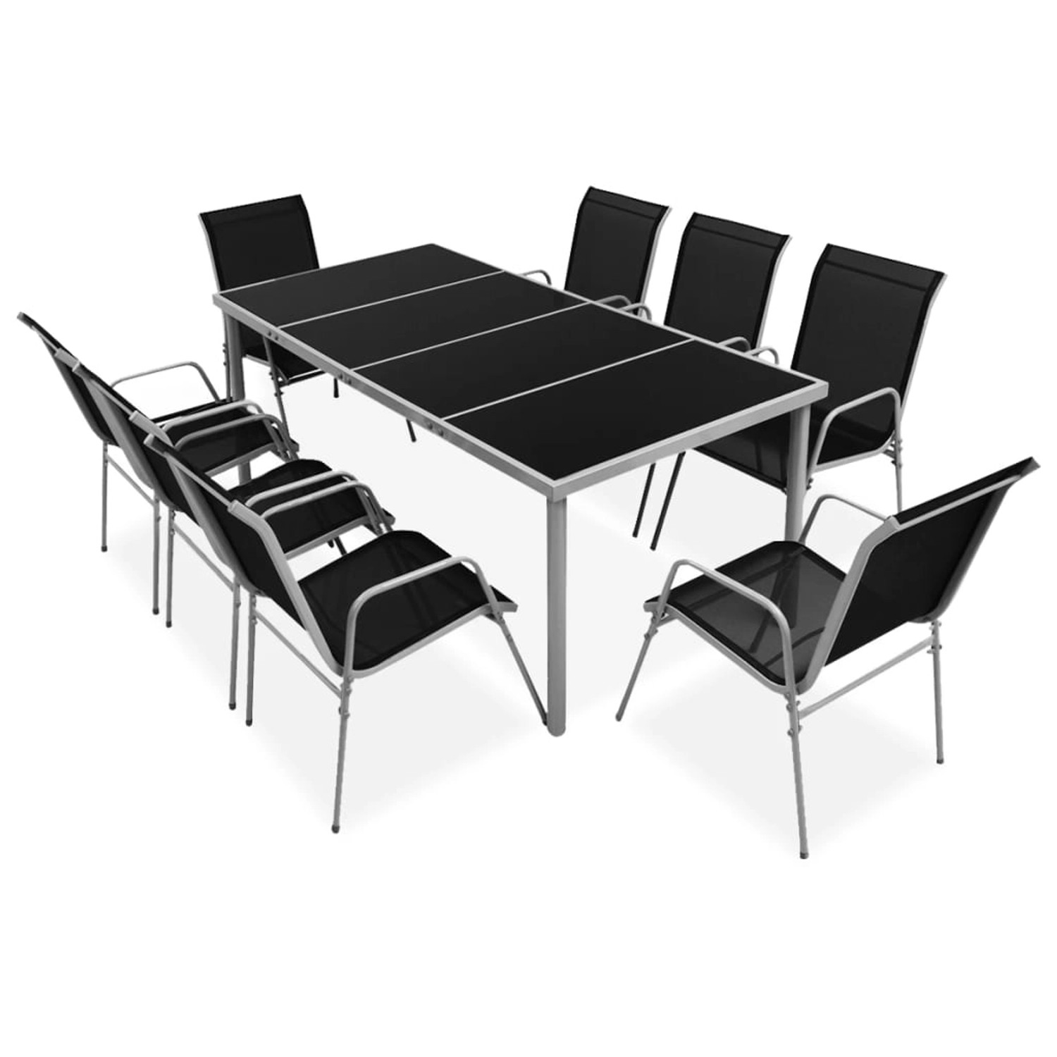 vidaXL 9-Tlg Garten-Essgruppe Stahl Schwarz 43306 günstig online kaufen