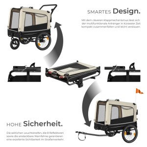 Tectake Hundeanhänger Woofrider, faltbar und multifunktional, beige. Als Fahrradanhänger und Jogger nutzbar.
